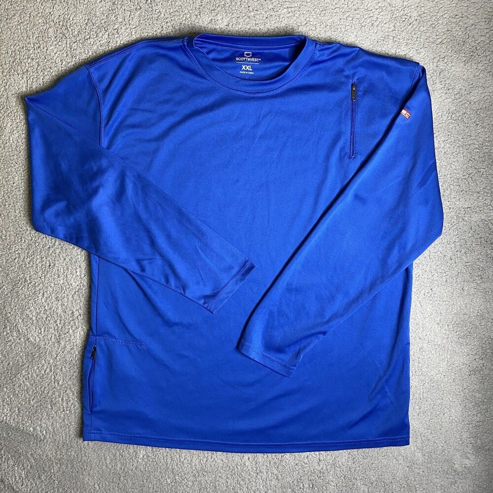 ScottevestcPullover Shirt Mens 2XL Blue Long Sleeve Zippers Golf TEC Travel
